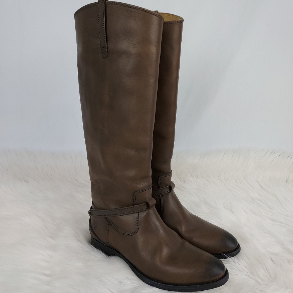 Frye Dark Brown Leather Heeled Boots